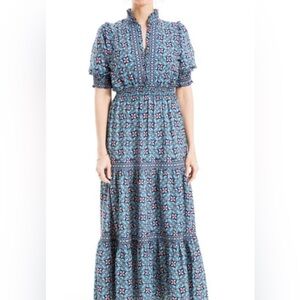 Max Studio Ruffle Collar Print Tiered Maxi Dress